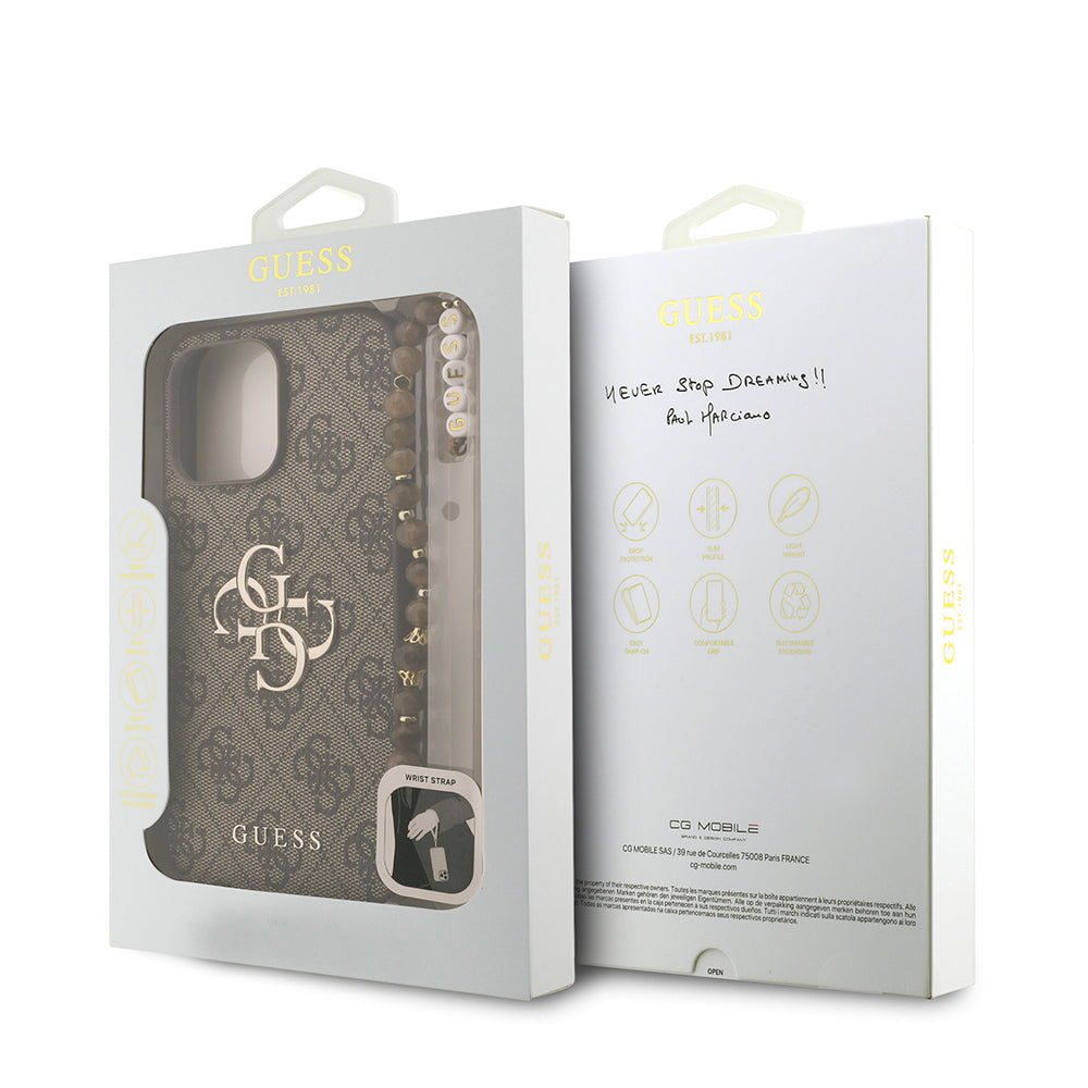 Guess iPhone 14 Pro Max Orjinal Lisanslı PU Deri Bilek Askı İpli Metal Büyük 4G ve Yazı Logolu Kılıf Guess iPhone 14 Pro Max Orjinal Lisanslı PU Deri Bilek Askı İpli Metal Büyük 4G ve Yazı Logolu Kılıf